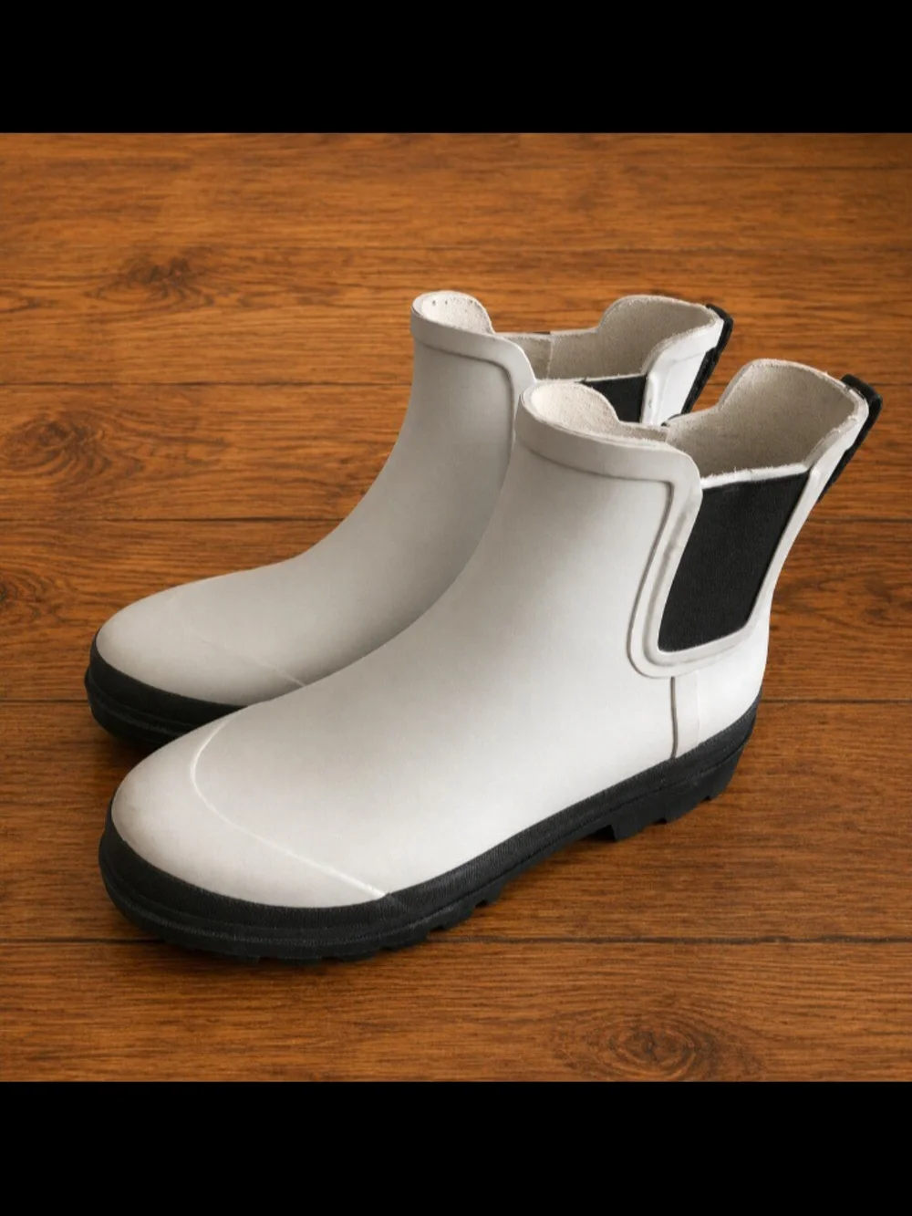 J. Crew White Chelsea-Style Rain Booties with Black Panels